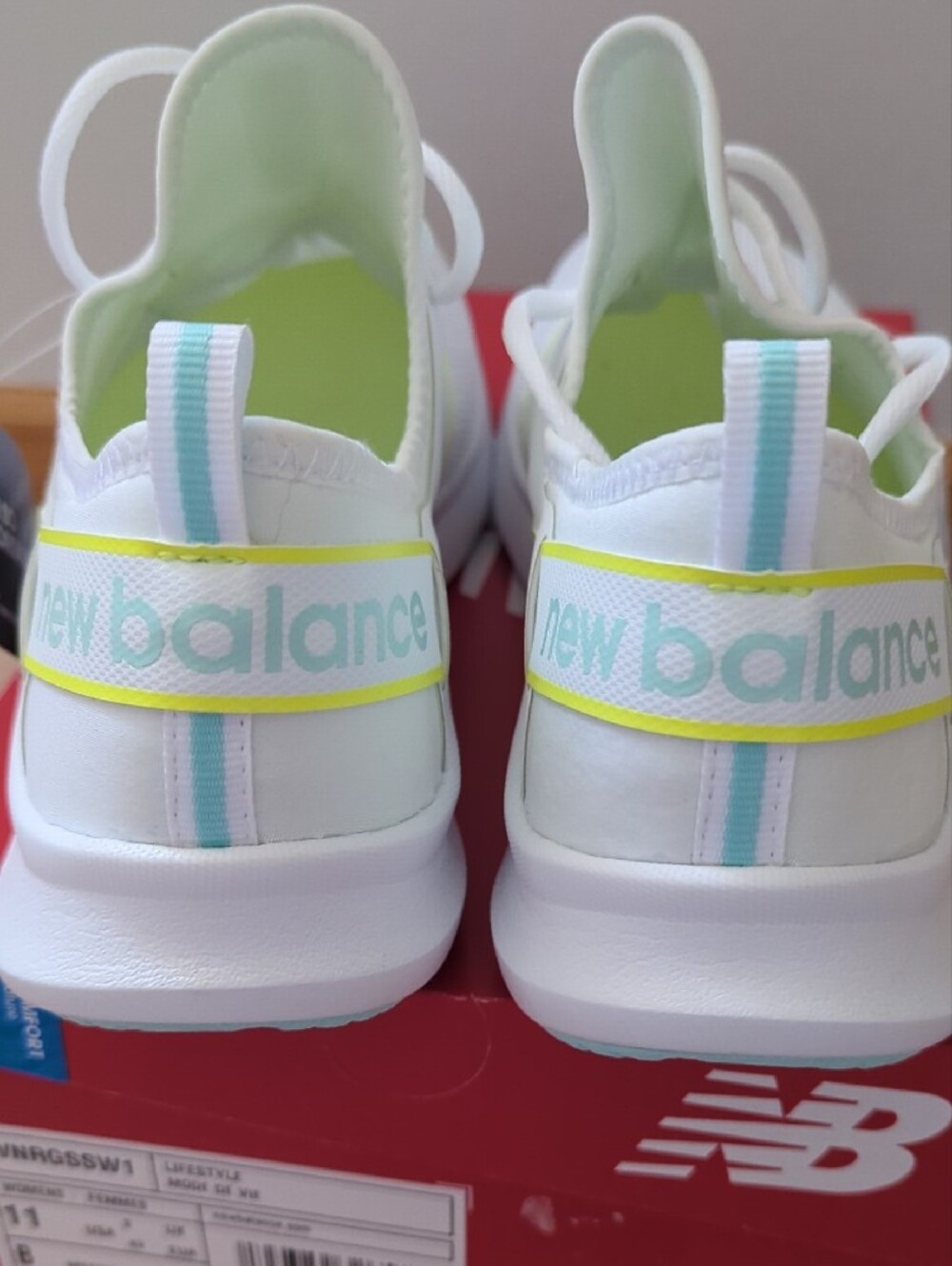 New Balance Women's White Athletic Sneakers with Blue & Yellow - Picture 10 of 11